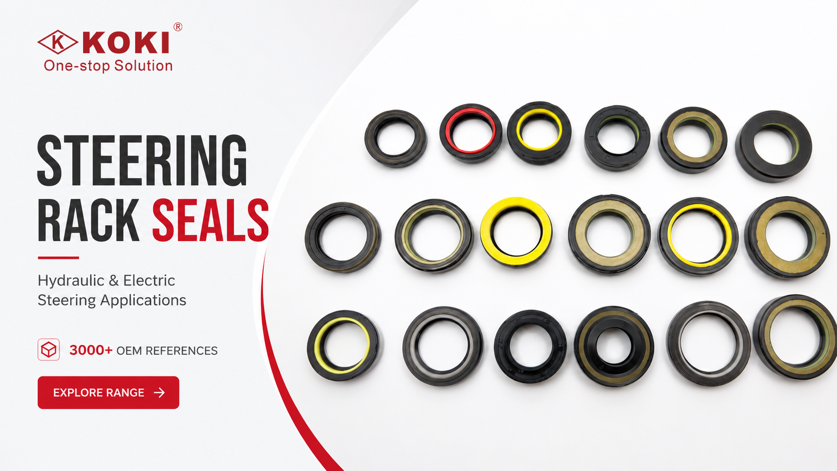 KOKI steering rack seals for hydraulic and electric steering applications